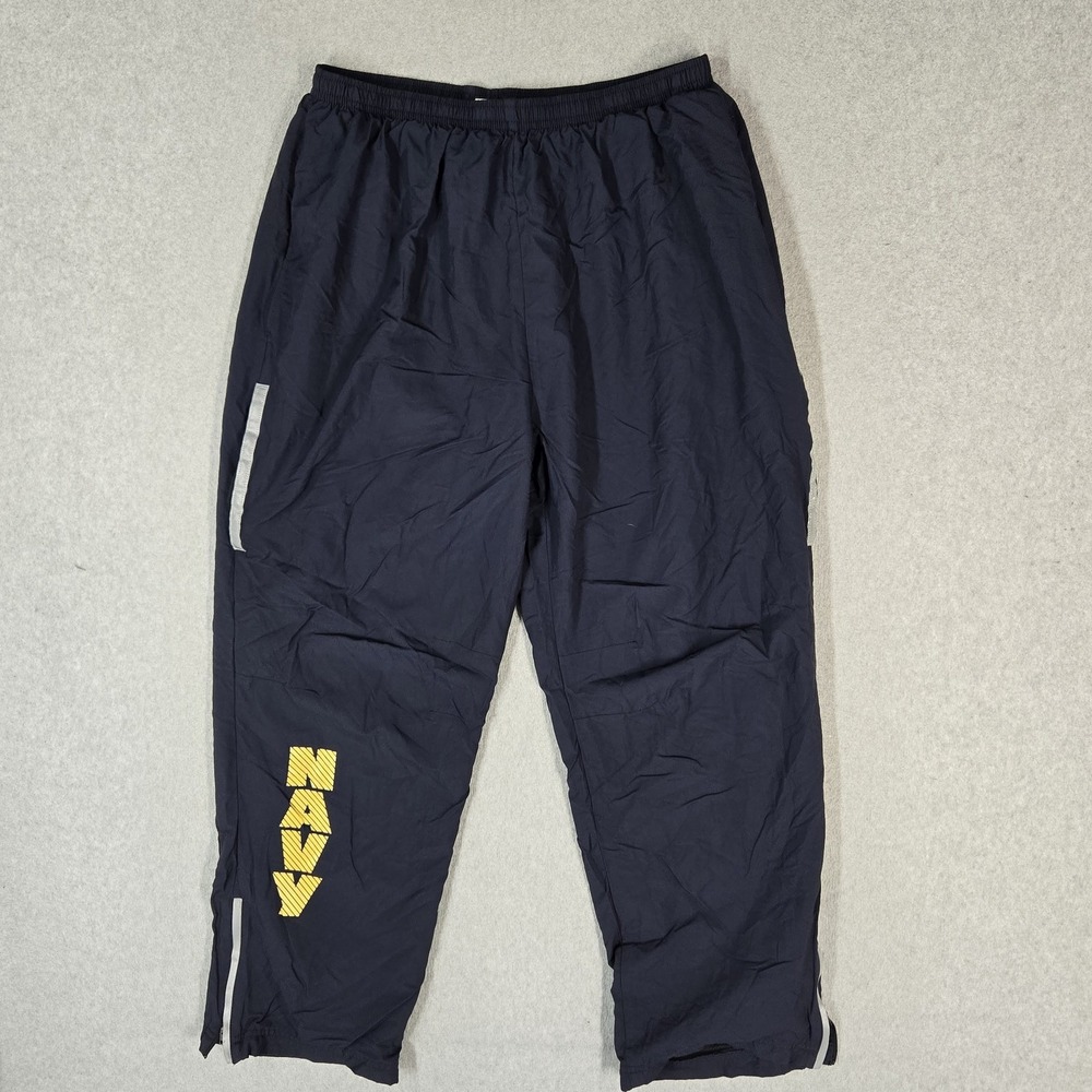 US Navy Men Activewear Pants L Short Navy Running Nylon Track Logo 26" Inseam